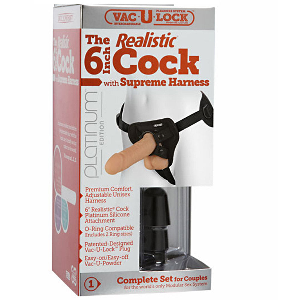 Doc Johnson Vac-U-Lock Plat Real 6 with Supreme Harn Wh