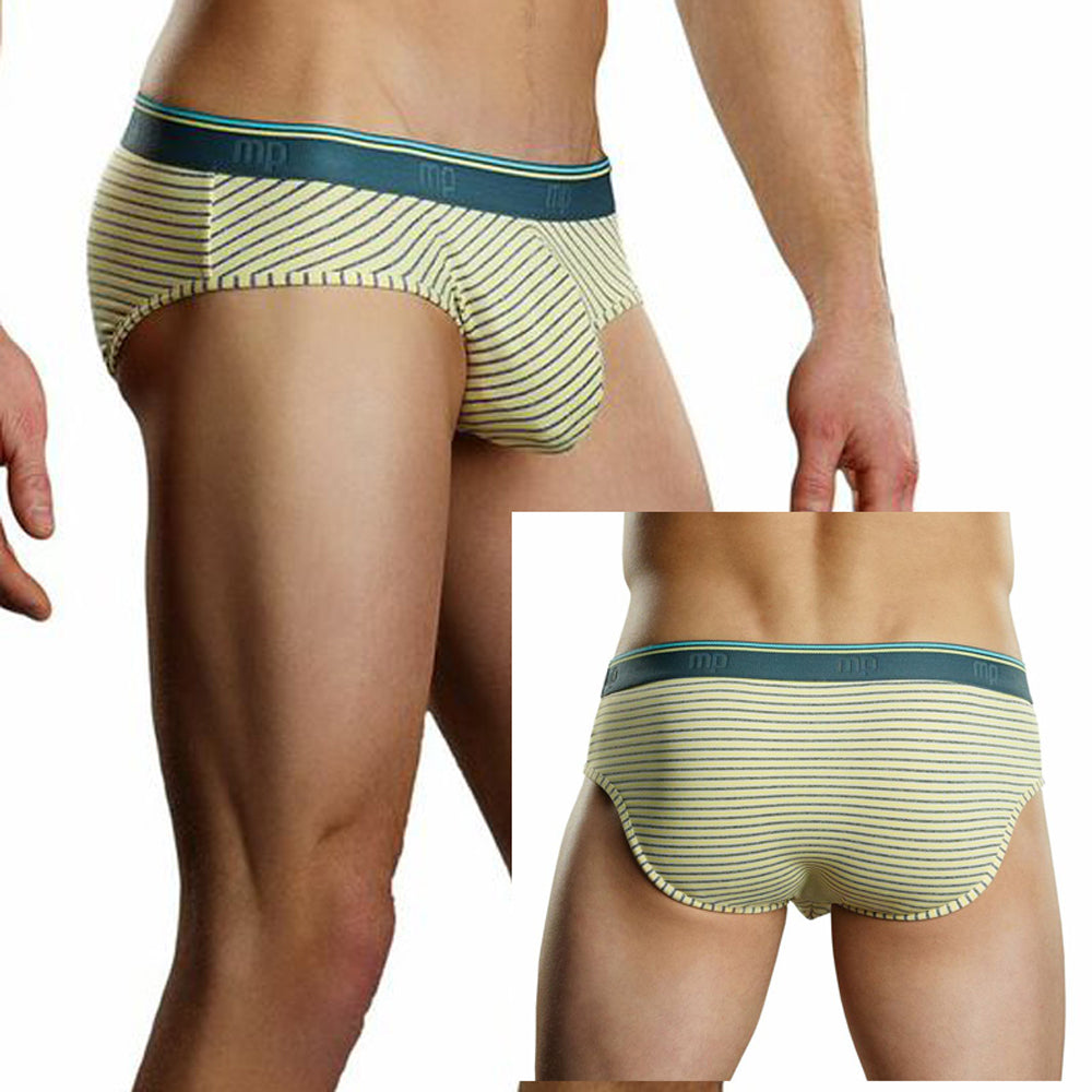 Male Power Heather Stripe Lo Rise Bikini Yellow Med