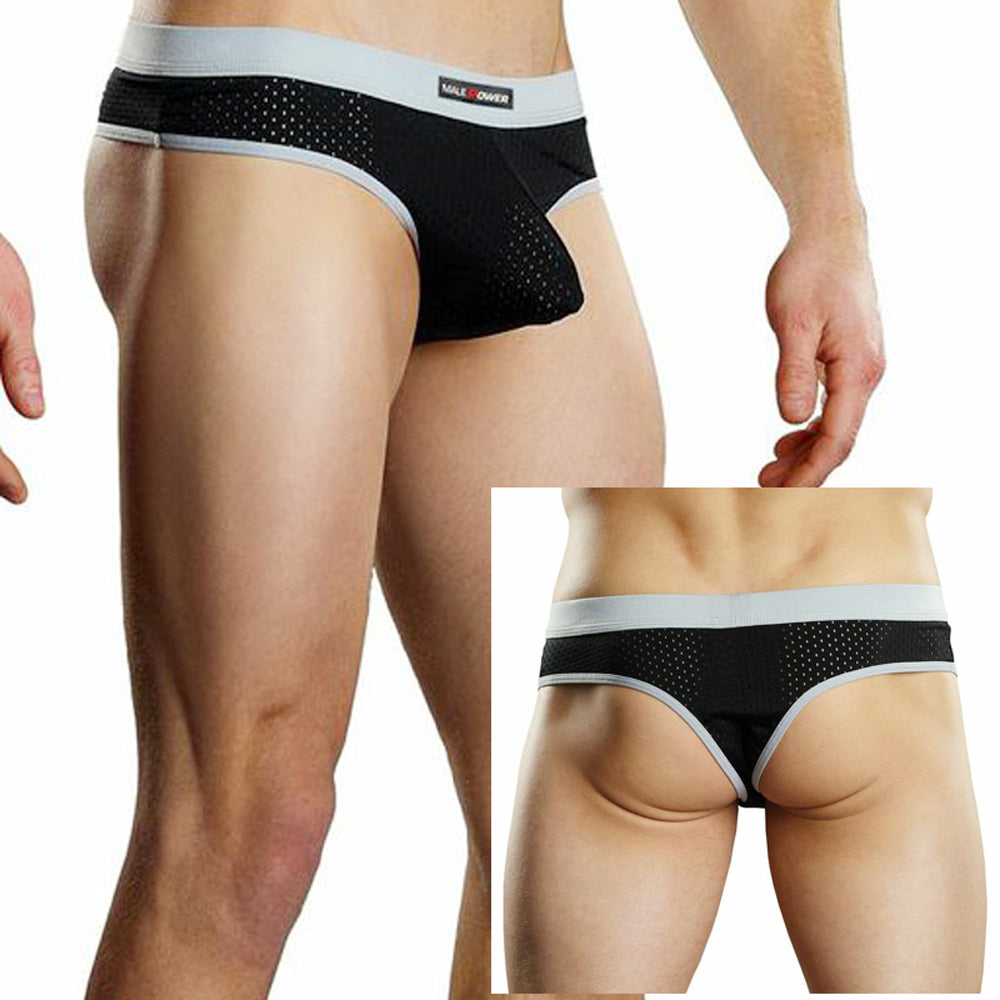 Male Power Athletic Mesh Sport Thong Black Large