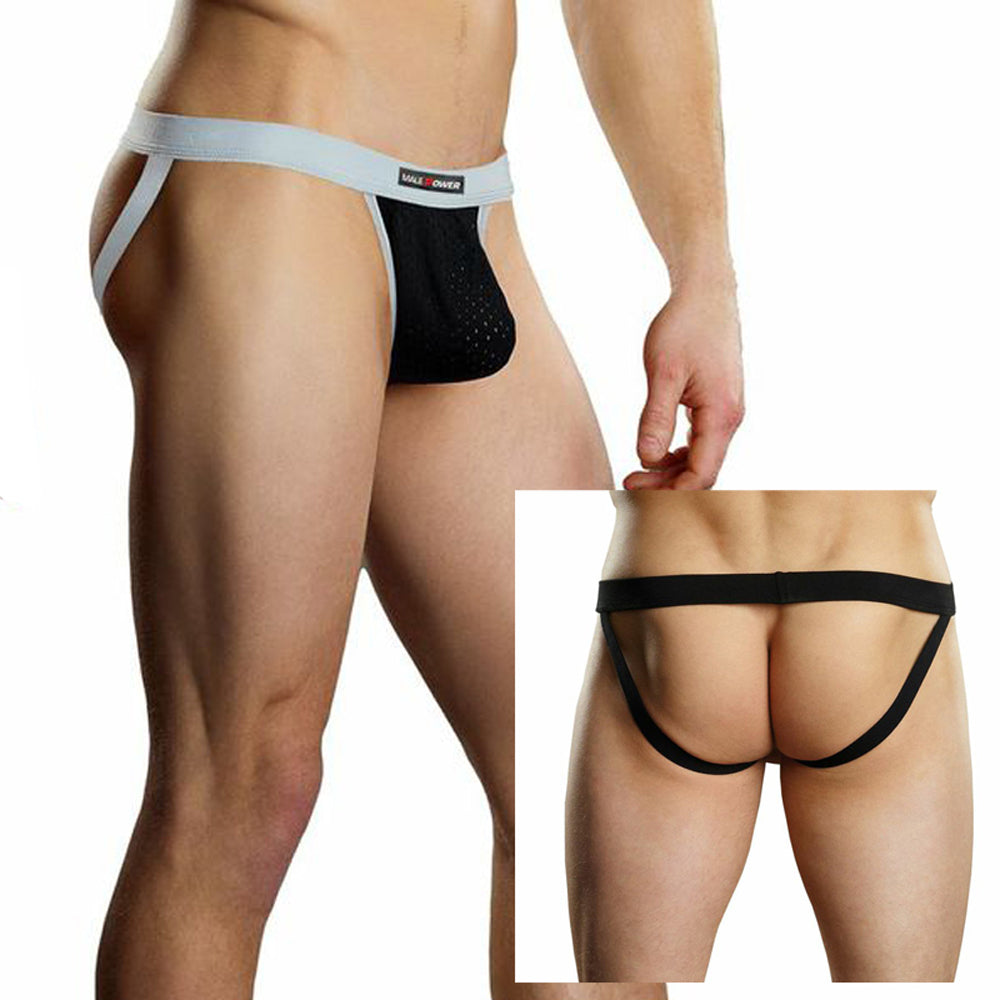Male Power Athletic Mesh Sport Jock Black L/XL