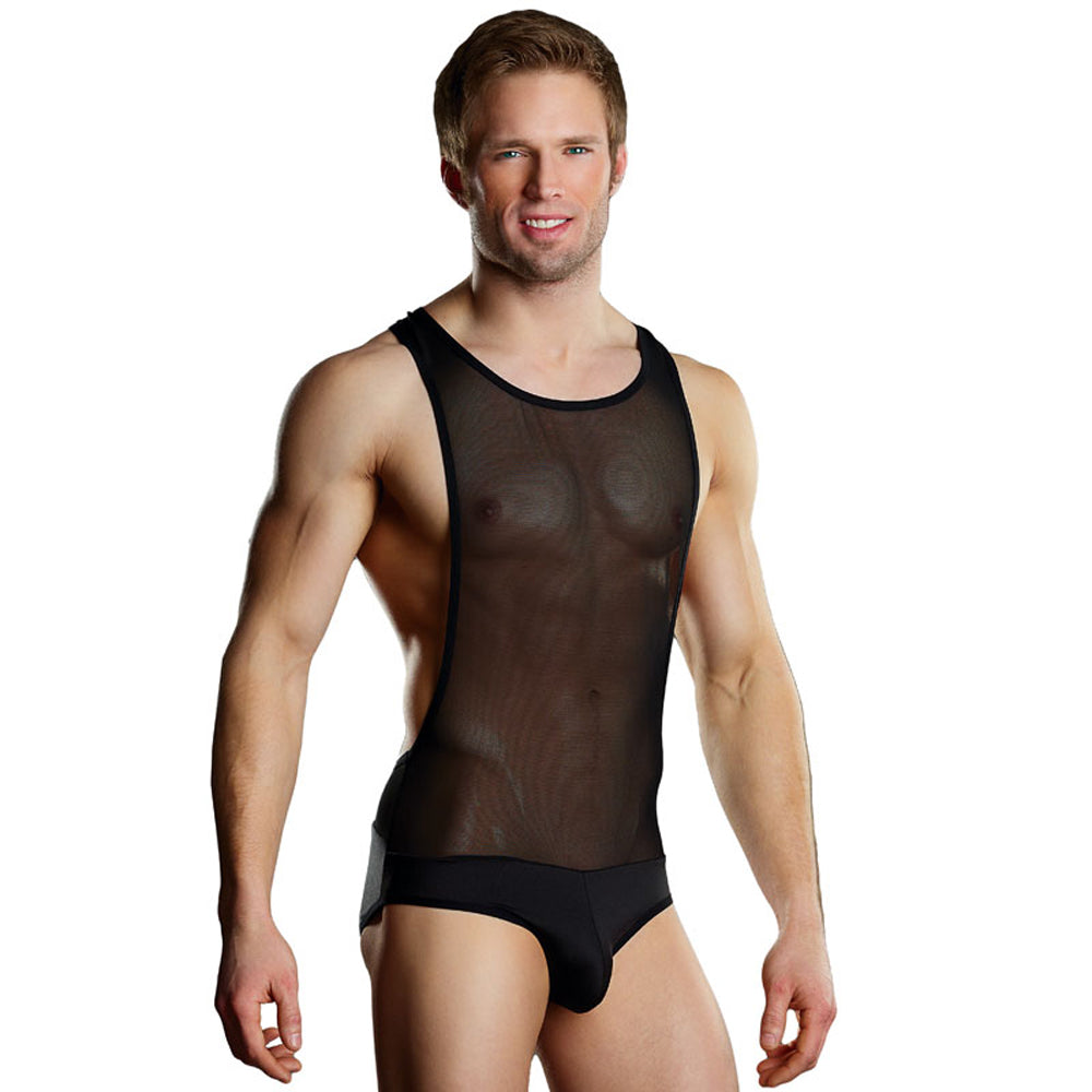 Male Power Sheer/Spandex Singlet Black S/M
