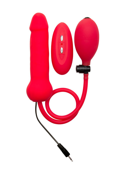 Inflatable Vibrating Silicone Dong - Red