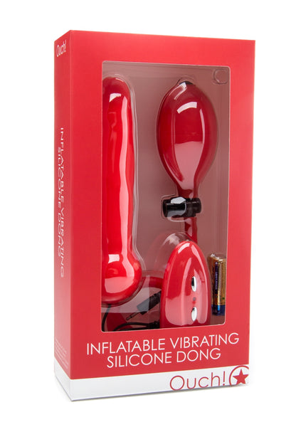 Inflatable Vibrating Silicone Dong - Red