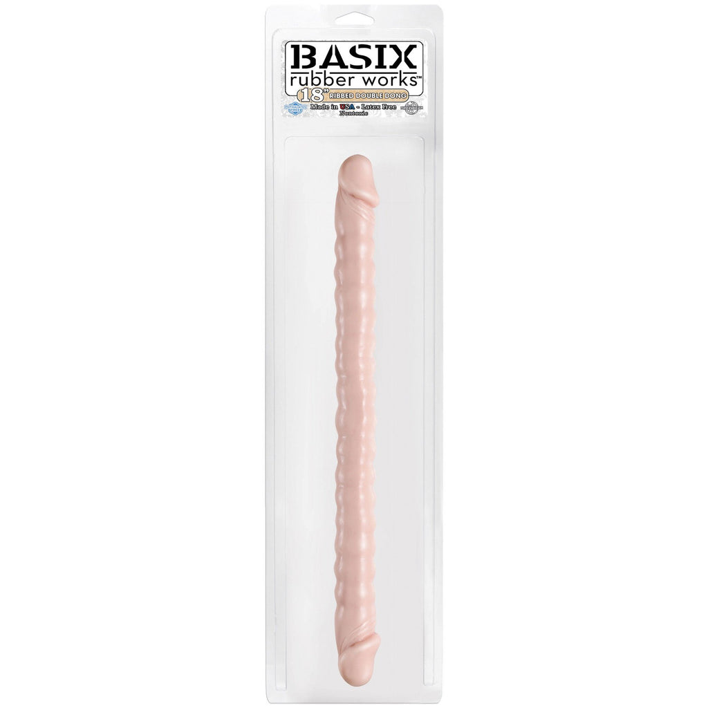 Basix Rubber Works - 18 Inch Ribbed Double Dong - Flesh