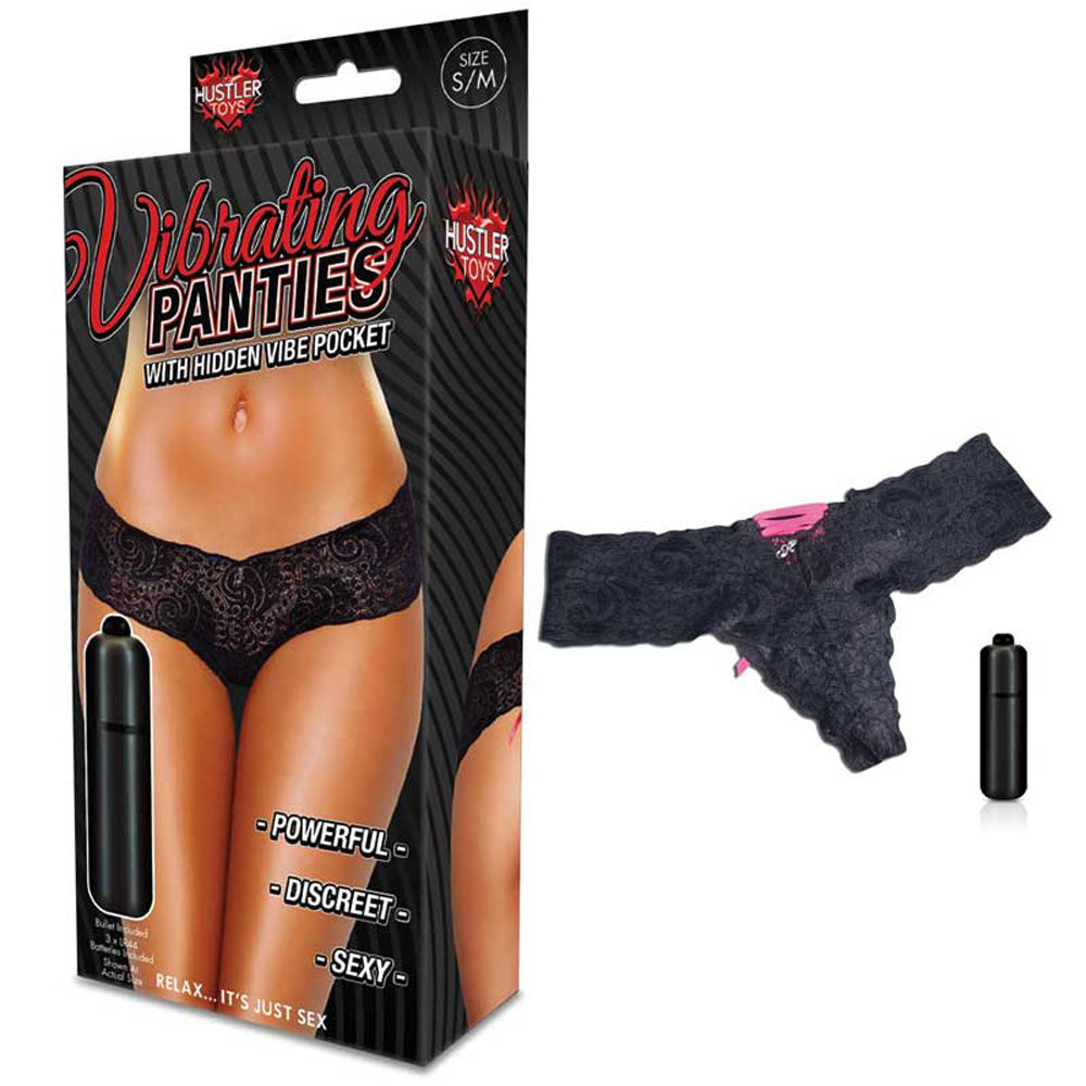 Hustler Vib Panty Black with Pink Lace S/M