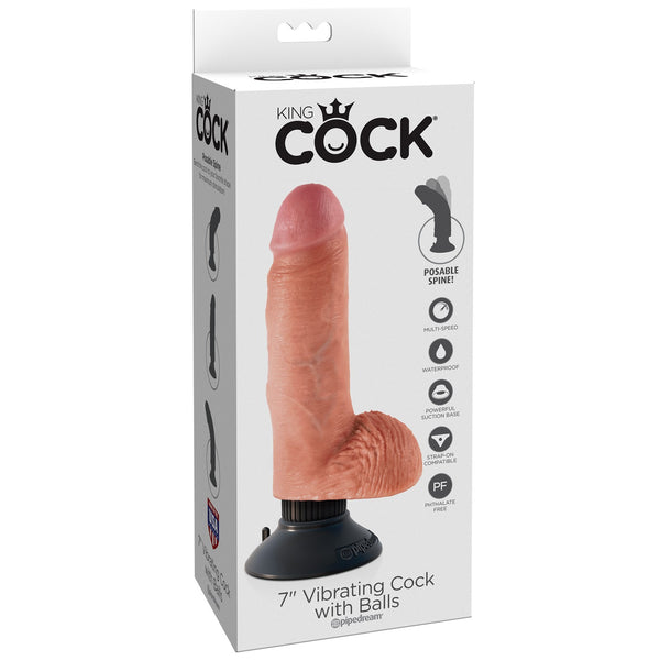 King Cock 7-Inch Vibrating Cock With Balls -  Flesh