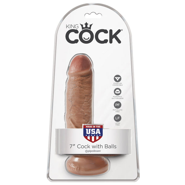 King Cock  7" Cock With Balls - Tan