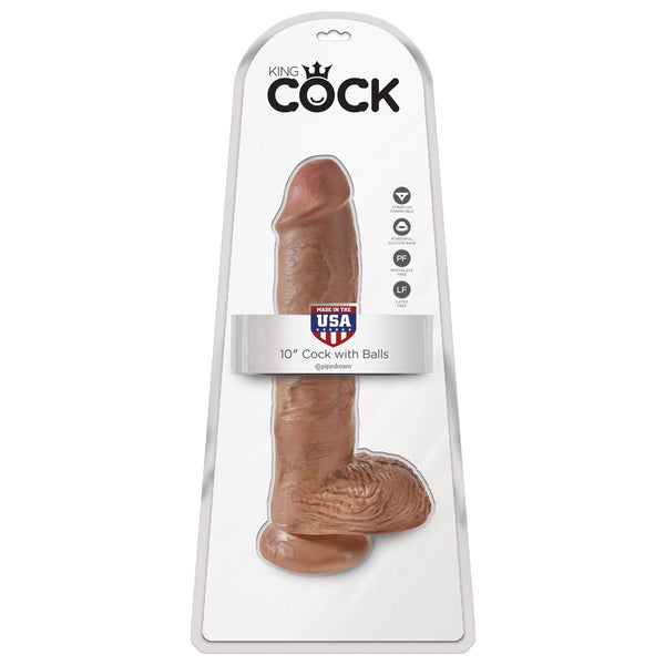 King Cock  10" Cock With Balls - Tan