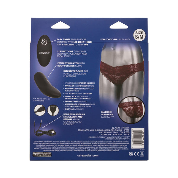 Remote Control Lace Panty Set - S/ M - Burgundy