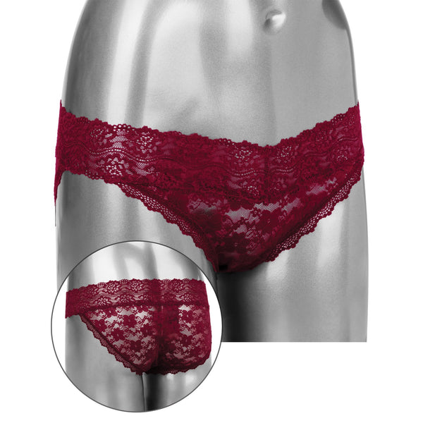 Remote Control Lace Panty Set - S/ M - Burgundy