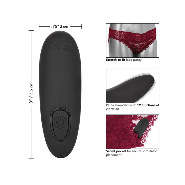 Remote Control Lace Panty Set - S/ M - Burgundy