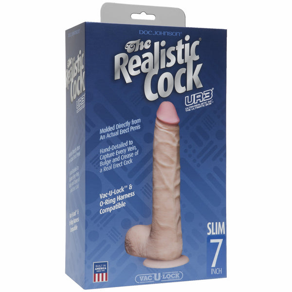 Realistic 7 inch Ultraskyn UR3 Slim Cock w/Balls - White