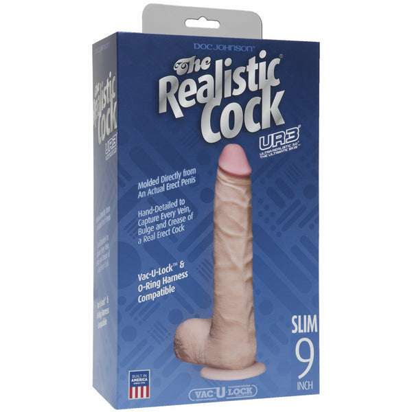 Realistic Cock Ultraskyn UR3 9 inch Slim with Balls White