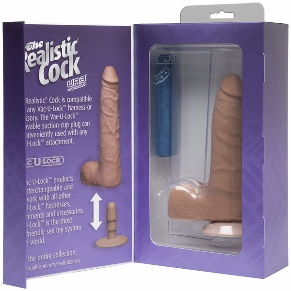 Realistic Cock Ultraskyn UR3 7 inch Slim with Balls Brown