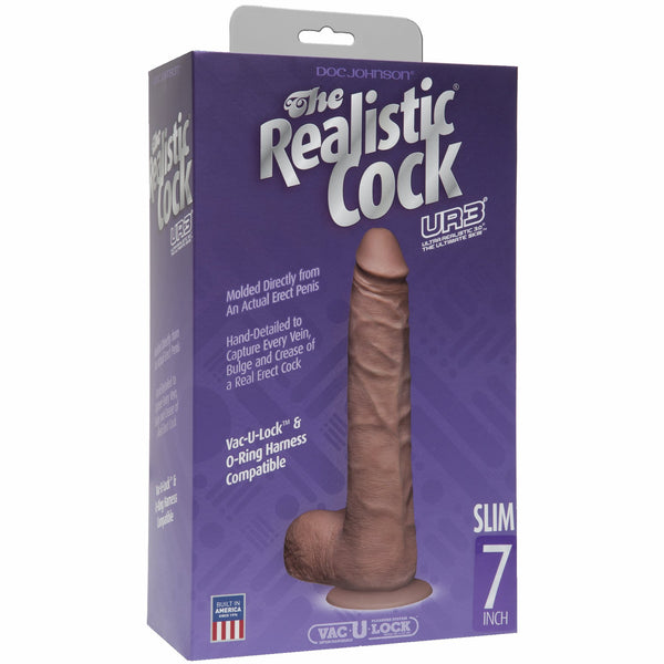 Realistic Cock Ultraskyn UR3 7 inch Slim with Balls Brown