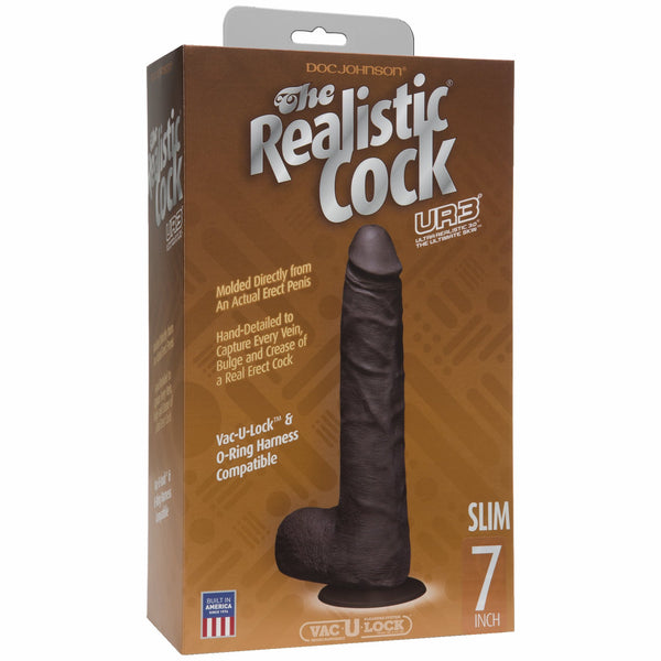 Realistic Cock Ultraskyn UR3 7 inch Slim with Balls Black