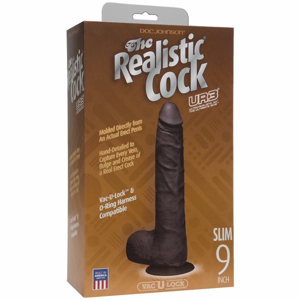 Realistic Cock Ultraskyn UR3 9 inch Slim with Balls Black