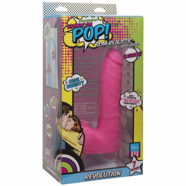 American Pop Revolution Ultraskyn 7 inch Dong w/Balls & Suction Cup - Pink