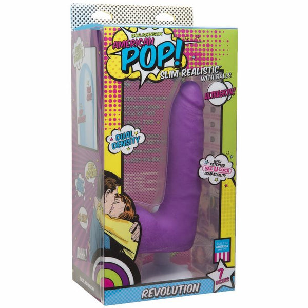 American Pop Revolution Ultraskyn 7 inch Dong w/Balls & Suction Cup - Purple