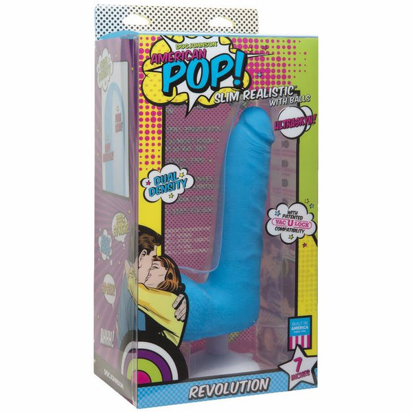 American Pop Revolution Ultraskyn 7 inch Dong w/Balls & Suction Cup - Blue