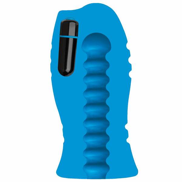 OptiMale Vibrating Stroker w/Thick Ribs - Blue