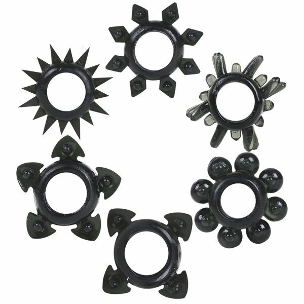 Tower of Power Cock Rings - Black Pack of 6