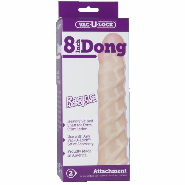 Vac-U-Lock 8 inch Raging Hard on Realistic Dong - White