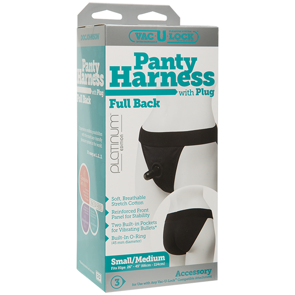 Vac-U-Lock Panty Harness w/Plug Full Back S/M - Black