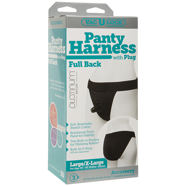 Vac-U-Lock Panty Harness w/Plug Full Back L/XL - Black