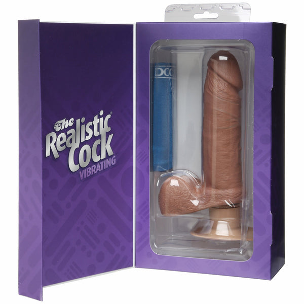 Realistic Cock - Vibrating - 6 inch Brown