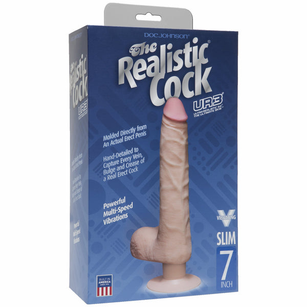 Realistic Cock Vib 7 inch Slim with Balls White