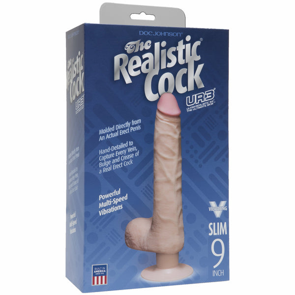Realistic Cock Vib 9 inch Slim with Balls White