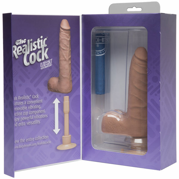 Realistic Cock Vib 7 inch Slim with Balls Brown