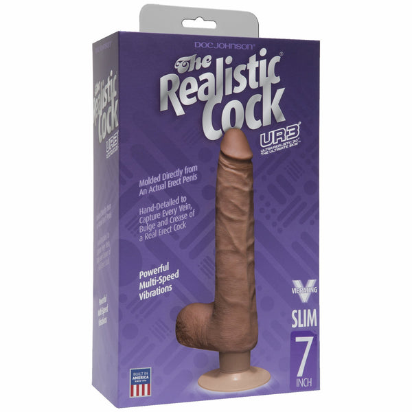 Realistic Cock Vib 7 inch Slim with Balls Brown