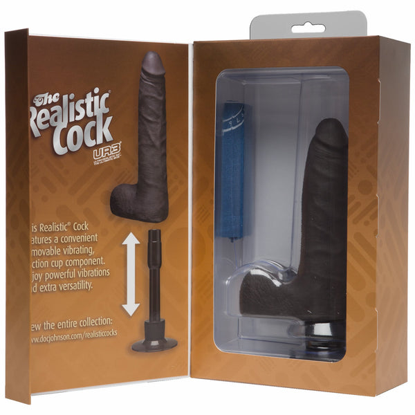 Realistic Cock Vib 7 inch Slim with Balls Black
