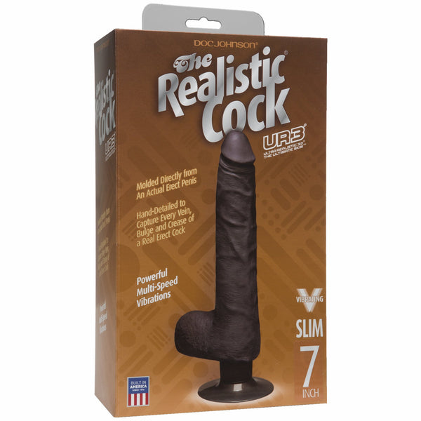 Realistic Cock Vib 7 inch Slim with Balls Black