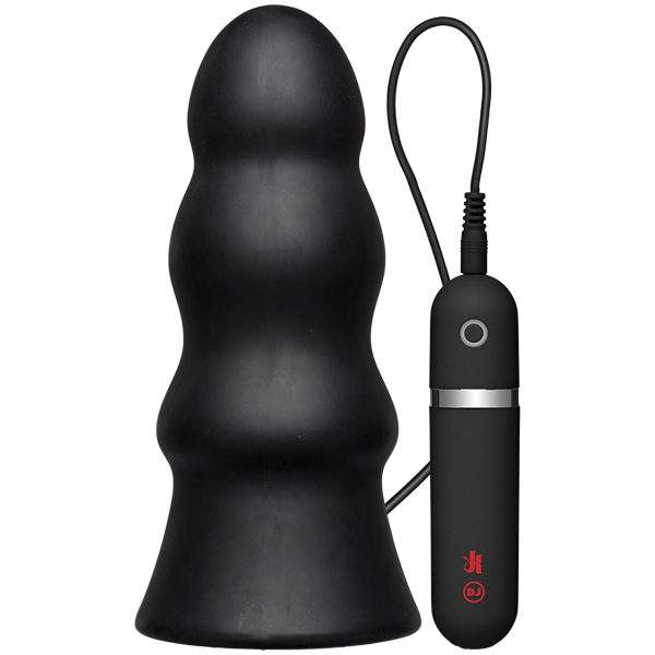 Kink Vibrating Silicone Butt Plug Rippled 7.5 inch Black