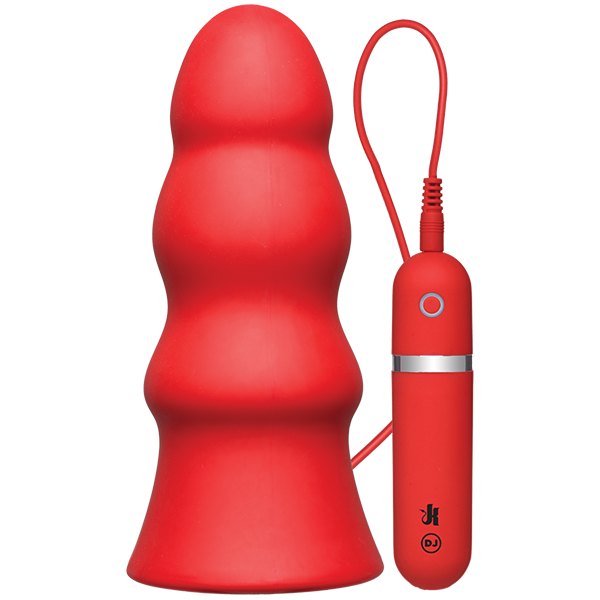 Kink Vibrating Silicone Butt Plug Rippled 7.5 inch - Red