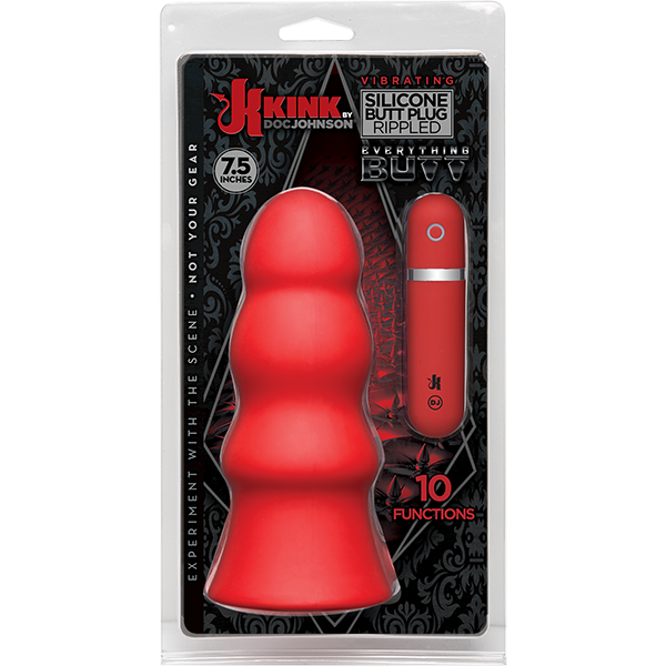 Kink Vibrating Silicone Butt Plug Rippled 7.5 inch - Red