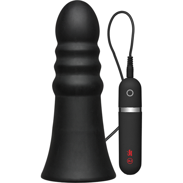 Kink Vibrating Silicone Butt Plug Ridged 8 inch Black