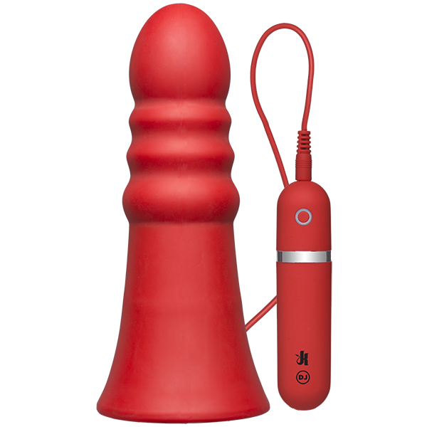 Kink Vibrating Silicone Butt Plug Ridged 8 inch - Red