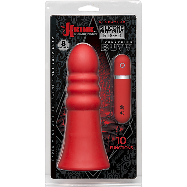 Kink Vibrating Silicone Butt Plug Ridged 8 inch - Red