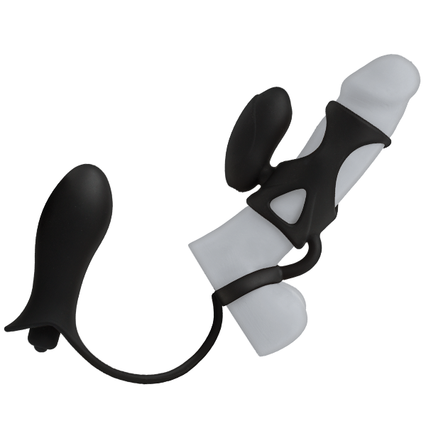 Kink Vibrating Cock Cage w/Ball Strap & Dual Bullets - Black