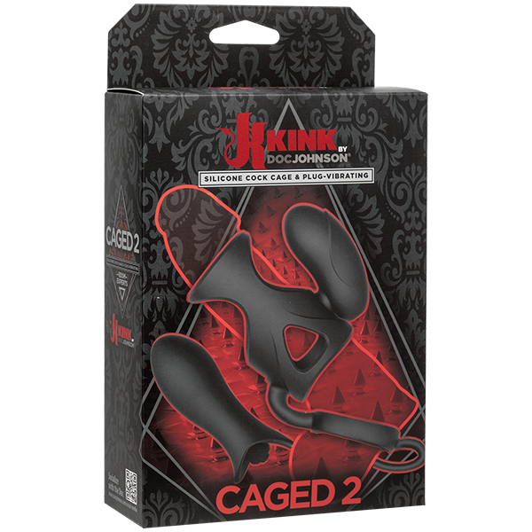 Kink Vibrating Cock Cage w/Ball Strap & Dual Bullets - Black