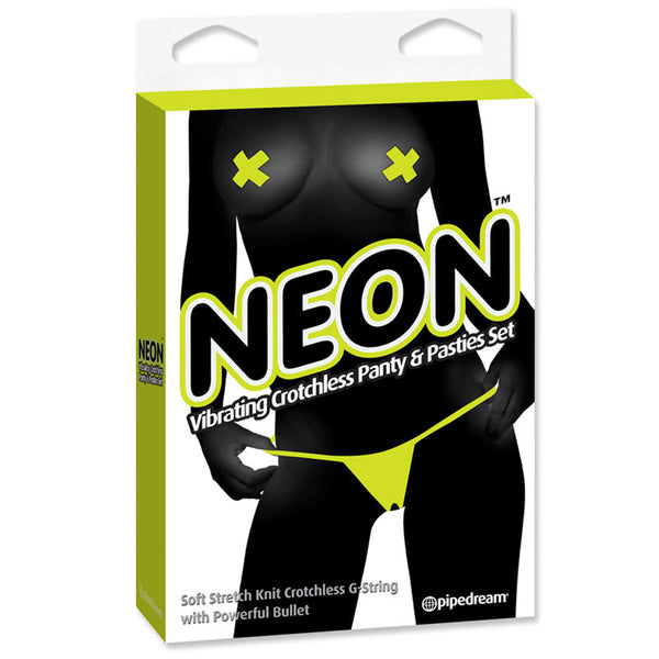 Pipe Dreams Neon Vibr Crotchless Panties & Pastie Yellow