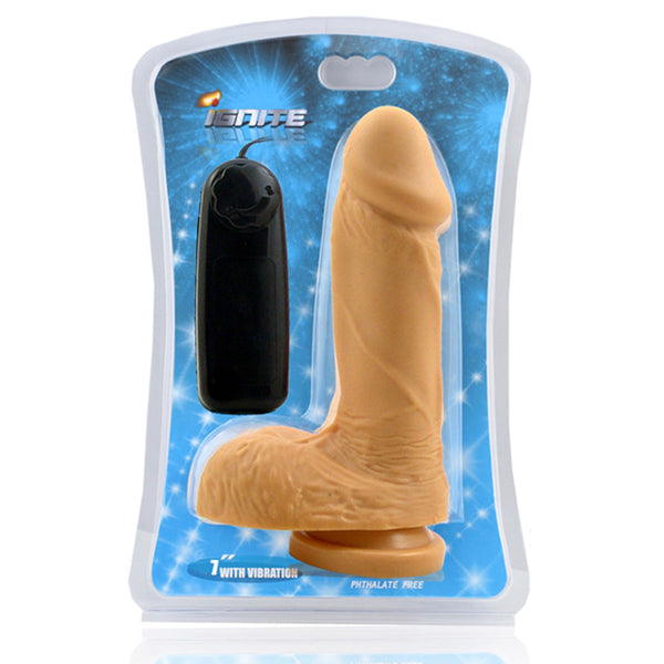 SI 7in Cock with Balls with Vibrating Egg & Suction cup - Flesh