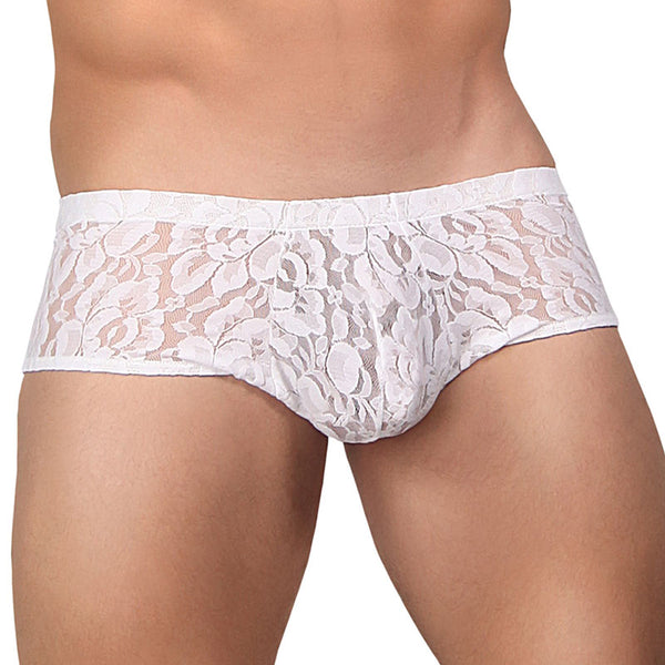 Male Power Stretch Lace Mini Short White Large