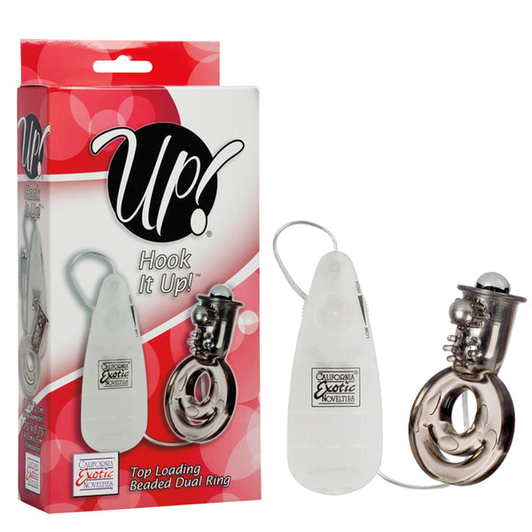 California Exotic Up! Hook It Up!  Top Loading Beaded Dual Ring - Smoke