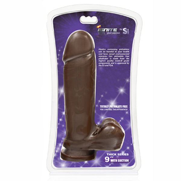 SI 9 inch Thick Cock with Balls & Suction Brown