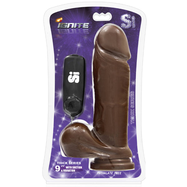 SI 9 inch Thick Cock with Balls with Egg & Suction Cup Brown